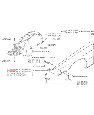 PASSAGE DE ROUE AV-D INFERIEUR S14 NISSAN  