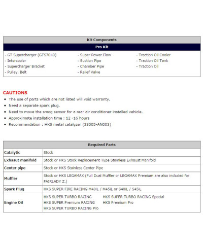 KIT COMPRESSEUR 350Z Z33 HKS
