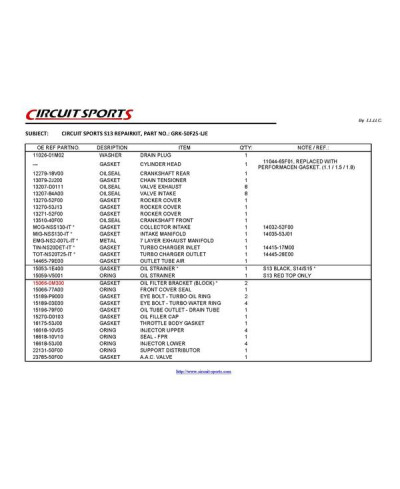 POCHETTE JOINTS MOTEUR SR20 RED TOP CIRCUIT SPORT