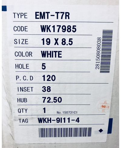 SET 2 JANTES T7R 19"X8.5" ET38 5X120 WHITE WORK WHEELS