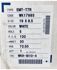 SET 2  JANTES T7R 19" ET30 5X120 BLANC  WORK WHEELSSET 2  JANTES T7R 19"x8.5 ET30 5X120 WHITE WORK WHEELS