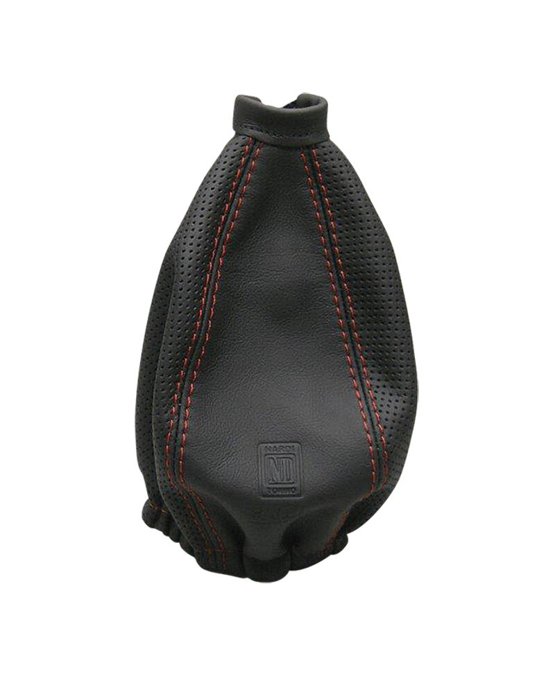 SOUFFLET DE LEVIER DE VITESSES EN CUIR NOIR PERFORÉ AVEC COUTURES ROUGE NARDI