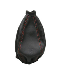 SOUFFLET DE LEVIER DE VITESSES EN CUIR NOIR PERFORÉ AVEC COUTURES ROUGE NARDI