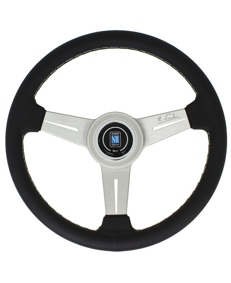 VOLANT NARDI CLASSIC ND33 CUIR NOIR & COUTURES GRISES, BRANCHES ALUMINIUM TULIPÉ 40MM NARDI VOLANT NARDI CLASSIC ND33 CUIR NOIR & COUTURES GRISES, BRANCHES ALUMINIUM TULIPÉ 40MM NARDI