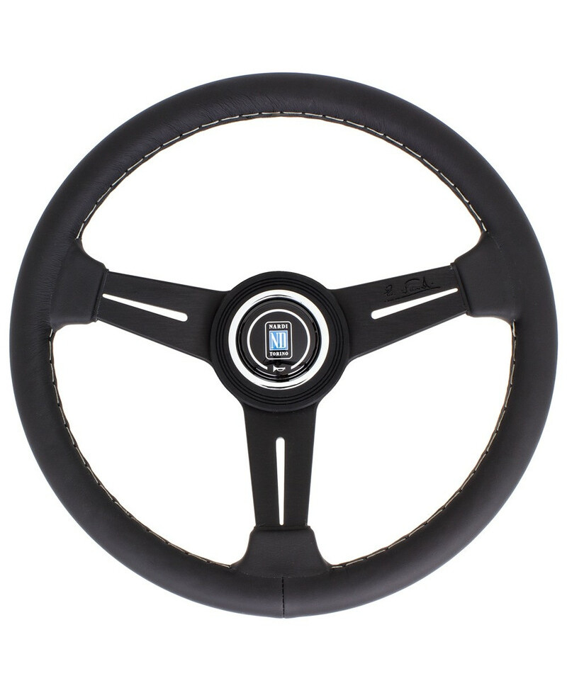 VOLANT NARDI CLASSIC ND33 CUIR NOIR & COUTURES GRISES, BRANCHES NOIRES TULIPÉ 40MM NARDI