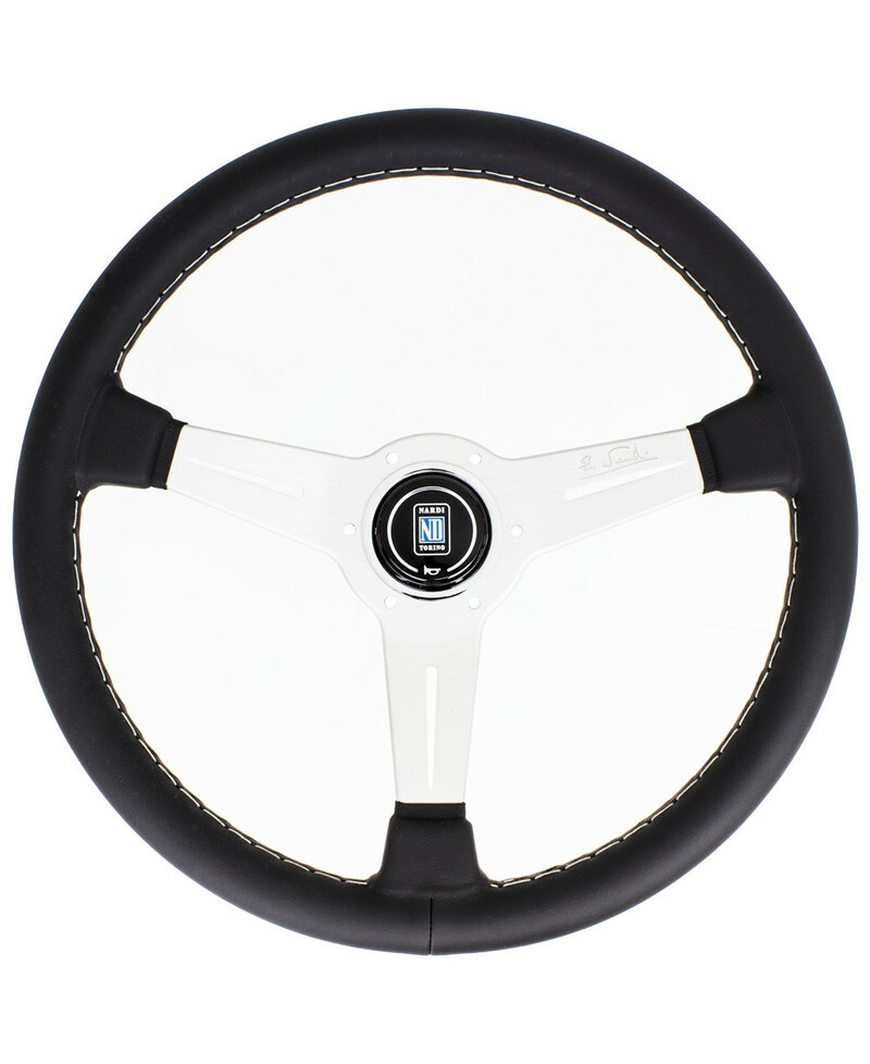 VOLANT NARDI CLASSIC ND36 CUIR NOIR & COUTURES GRISES, BRANCHES ALUMINIUM TULIPÉ 40MM NARDI VOLANT NARDI CLASSIC ND36 CUIR NOIR & COUTURES GRISES, BRANCHES ALUMINIUM TULIPÉ 40MM NARDI