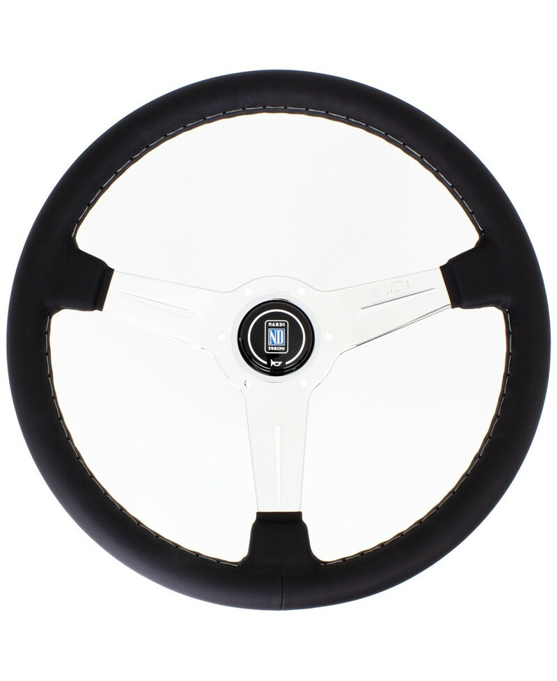 VOLANT NARDI CLASSIC ND36 CUIR NOIR & COUTURES GRISES, BRANCHES CHROMÉES TULIPÉ 40MM NARDI VOLANT NARDI CLASSIC ND36 CUIR NOIR & COUTURES GRISES, BRANCHES CHROMÉES TULIPÉ 40MM NARDI