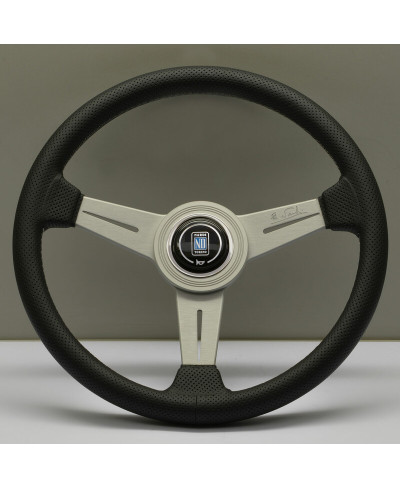 VOLANT NARDI CLASSIC ND34 CUIR NOIR PERFORÉ & COUTURES GRISES, BRANCHES ALUMINIUM TULIPÉ 40MM NARDI