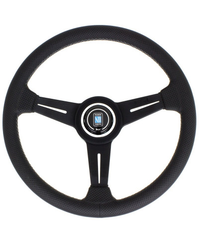 VOLANT NARDI CLASSIC ND34 CUIR NOIR PERFORÉ & COUTURES GRISES, BRANCHES NOIRES TULIPÉ 40MM NARDI