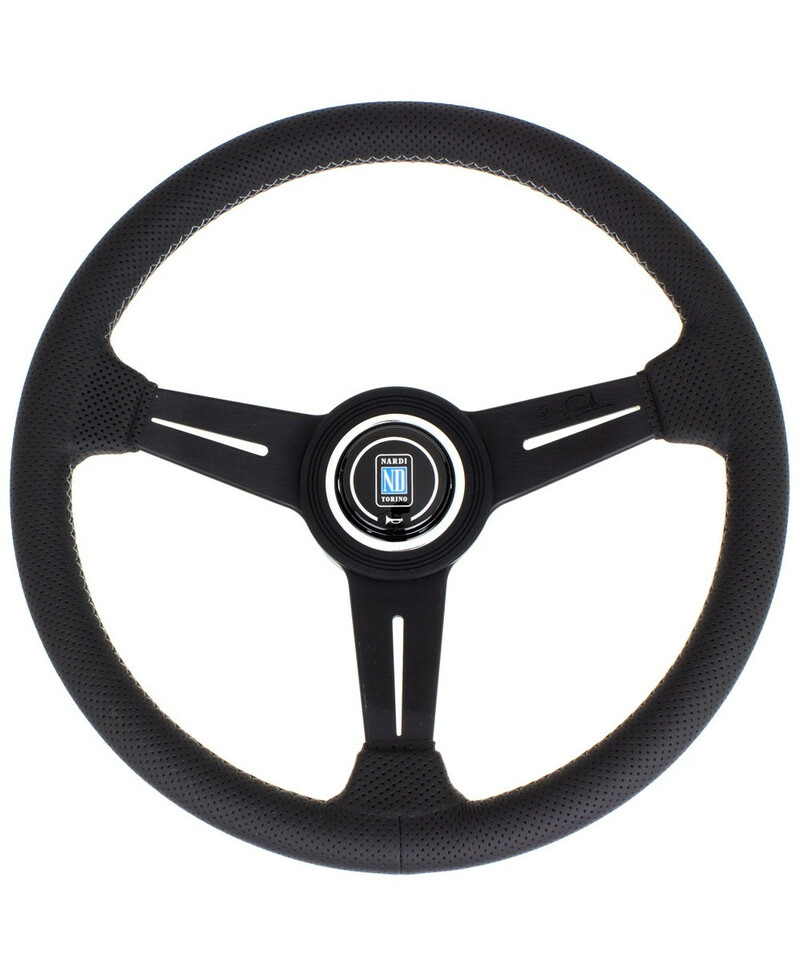 VOLANT NARDI CLASSIC ND34 CUIR NOIR PERFORÉ & COUTURES GRISES, BRANCHES NOIRES TULIPÉ 40MM NARDI VOLANT NARDI CLASSIC ND34 CUIR NOIR PERFORÉ & COUTURES GRISES, BRANCHES NOIRES TULIPÉ 40MM NARDI