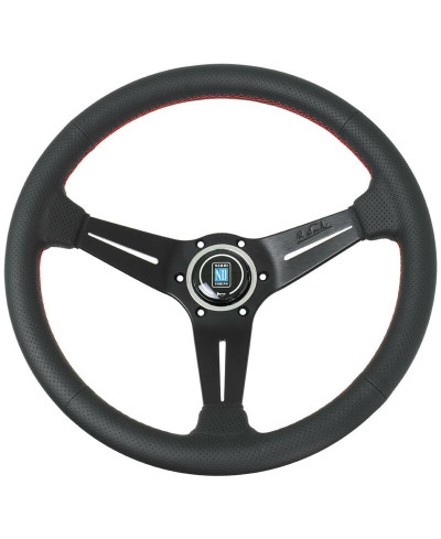 VOLANT NARDI CLASSIC ND36 CUIR NOIR PERFORÉ & COUTURES ROUGES, BRANCHES NOIRES TULIPÉ 40MM NARDI