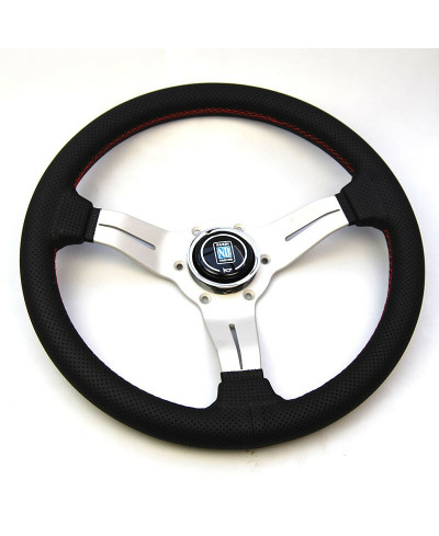 VOLANT NARDI DEEP CORN CUIR NOIR PERFORÉ ET BRANCHES ALUMINIUM TULIPÉ 50MM & Ø33 CM NARDI
