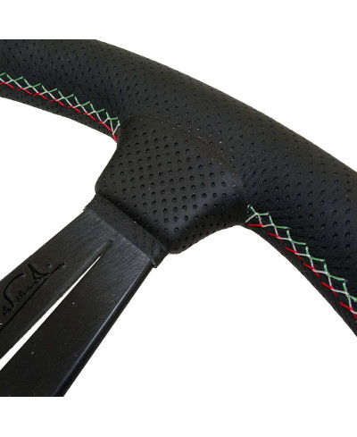 VOLANT NARDI DEEP CORN CUIR NOIR PERFORÉ & COUTURES ITALIA, BRANCHES NOIRES TULIPÉ 50MM & Ø33 CM NARDI