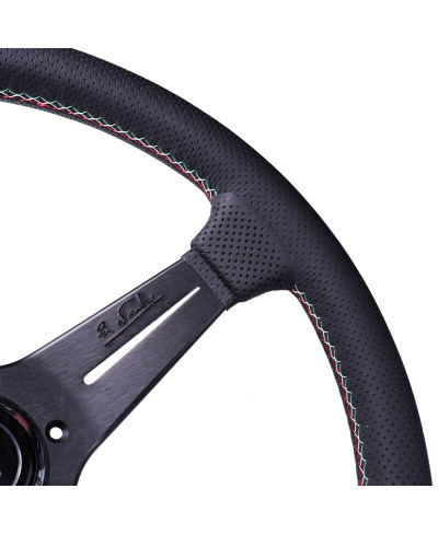 VOLANT NARDI DEEP CORN CUIR NOIR PERFORÉ & COUTURES ITALIA, BRANCHES NOIRES TULIPÉ 50MM & Ø33 CM NARDI