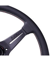 VOLANT NARDI DEEP CORN CUIR NOIR PERFORÉ & COUTURES ITALIA, BRANCHES NOIRES TULIPÉ 50MM & Ø33 CM NARDI