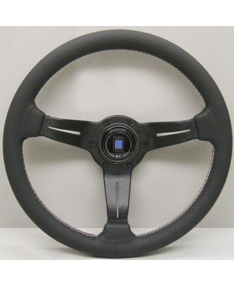 VOLANT NARDI DEEP CORN CUIR NOIR PERFORÉ & COUTURES ITALIA, BRANCHES NOIRES TULIPÉ 50MM & Ø33 CM NARDI