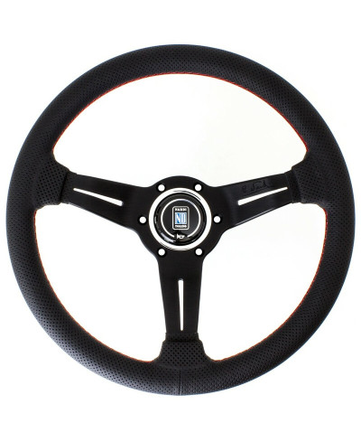 VOLANT NARDI DEEP CORN CUIR NOIR PERFORÉ & COUTURES ROUGES, BRANCHES NOIRES TULIPÉ 50MM & Ø33 CM NARDI
