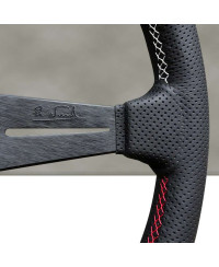 VOLANT NARDI DEEP CORN CUIR NOIR PERFORÉ & COUTURES ITALIA, BRANCHES NOIRES TULIPÉ 75 MM & Ø35 CM NARDI