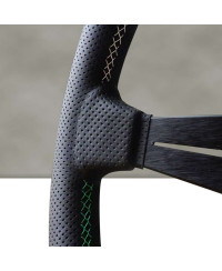 VOLANT NARDI DEEP CORN CUIR NOIR PERFORÉ & COUTURES ITALIA, BRANCHES NOIRES TULIPÉ 75 MM & Ø35 CM NARDI