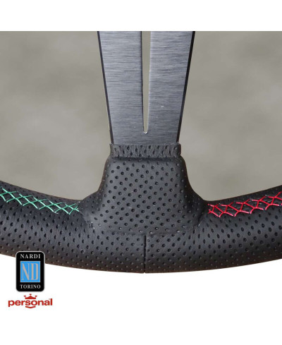 VOLANT NARDI DEEP CORN CUIR NOIR PERFORÉ & COUTURES ITALIA, BRANCHES NOIRES TULIPÉ 75 MM & Ø35 CM NARDI