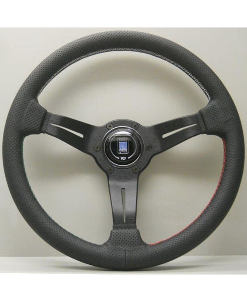 VOLANT NARDI DEEP CORN CUIR NOIR PERFORÉ & COUTURES ITALIA, BRANCHES NOIRES TULIPÉ 75 MM & Ø35 CM NARDI