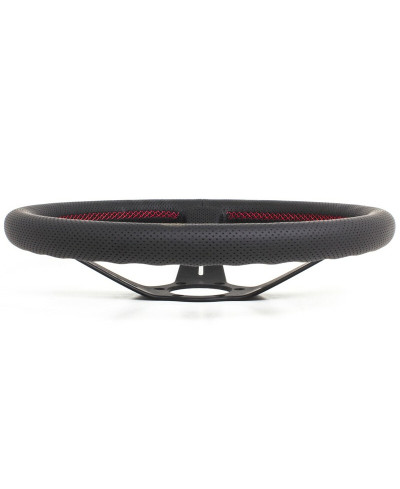 VOLANT NARDI DEEP CORN CUIR NOIR PERFORÉ & COUTURES ROUGES, BRANCHES NOIRES TULIPÉ 75 MM & Ø35 CM NARDI