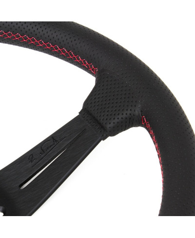 VOLANT NARDI DEEP CORN CUIR NOIR PERFORÉ & COUTURES ROUGES, BRANCHES NOIRES TULIPÉ 75 MM & Ø35 CM NARDI