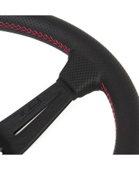 VOLANT NARDI DEEP CORN CUIR NOIR PERFORÉ & COUTURES ROUGES, BRANCHES NOIRES TULIPÉ 75 MM & Ø35 CM NARDI