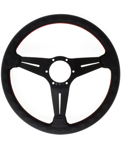 VOLANT NARDI DEEP CORN CUIR NOIR PERFORÉ & COUTURES ROUGES, BRANCHES NOIRES TULIPÉ 75 MM & Ø35 CM NARDI
