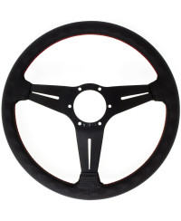 VOLANT NARDI DEEP CORN CUIR NOIR PERFORÉ & COUTURES ROUGES, BRANCHES NOIRES TULIPÉ 75 MM & Ø35 CM NARDI