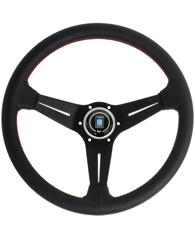 VOLANT NARDI DEEP CORN CUIR NOIR PERFORÉ & COUTURES ROUGES, BRANCHES NOIRES TULIPÉ 75 MM & Ø35 CM NARDI
