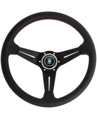VOLANT NARDI DEEP CORN CUIR NOIR PERFORÉ & COUTURES ROUGES, BRANCHES NOIRES TULIPÉ 75 MM & Ø35 CM NARDI