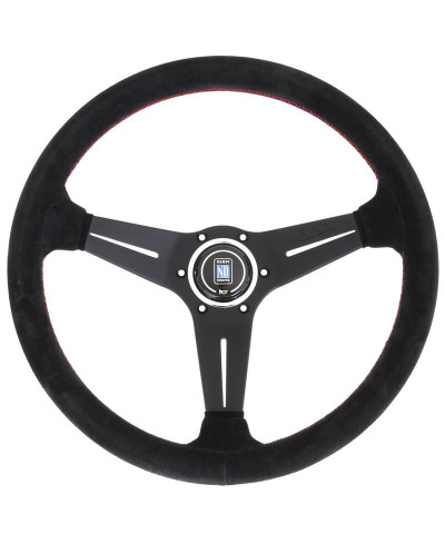 VOLANT NARDI DEEP CORN CUIR NOIR RETOURNÉ & COUTURES ROUGES, BRANCHES NOIRES TULIPÉ 75 MM & Ø35 CM NARDI