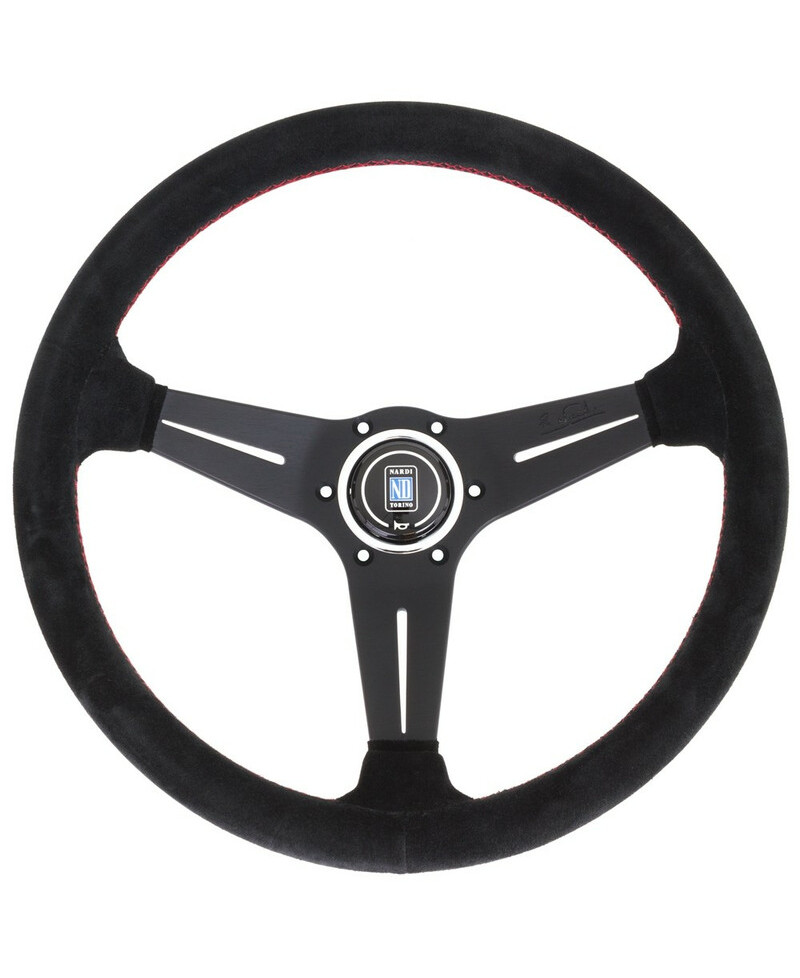 VOLANT NARDI DEEP CORN CUIR NOIR RETOURNÉ & COUTURES ROUGES, BRANCHES NOIRES TULIPÉ 75 MM & Ø35 CM NARDI VOLANT NARDI DEEP CORN CUIR NOIR RETOURNÉ & COUTURES ROUGES, BRANCHES NOIRES TULIPÉ 75 MM & Ø35 CM NARDI
