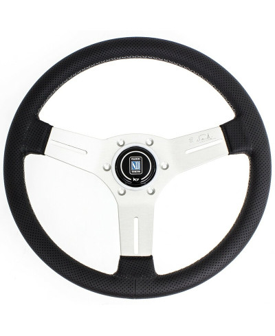 VOLANT NARDI COMPETITION CUIR NOIR PERFORÉ & COUTURES GRISES, BRANCHES ALUMINIUM TULIPÉ 40 MM & Ø33 CM NARDI