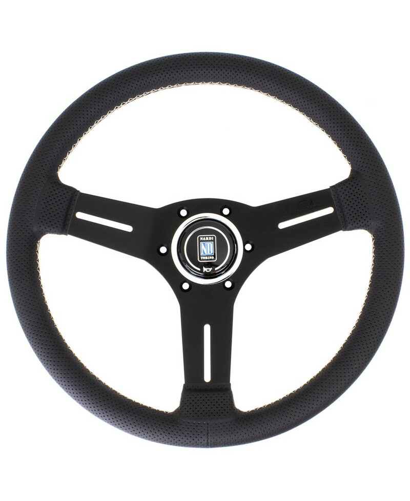 VOLANT NARDI COMPETITION CUIR NOIR PERFORÉ & COUTURES GRISES, BRANCHES NOIRES TULIPÉ 40 MM & Ø33 CM NARDI VOLANT NARDI COMPETITION CUIR NOIR PERFORÉ & COUTURES GRISES, BRANCHES NOIRES TULIPÉ 40 MM & Ø33 CM NARDI