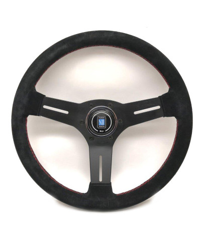 VOLANT NARDI COMPETITION CUIR NOIR RETOURNÉ & COUTURES ROUGES, BRANCHES NOIRES TULIPÉ 40 MM & Ø33 CM NARDI