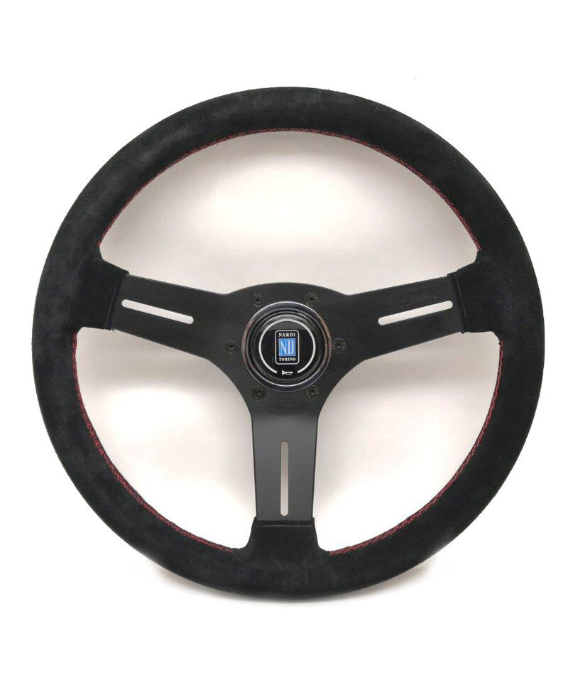 VOLANT NARDI COMPETITION CUIR NOIR RETOURNÉ & COUTURES ROUGES, BRANCHES NOIRES TULIPÉ 40 MM & Ø33 CM NARDI VOLANT NARDI COMPETITION CUIR NOIR RETOURNÉ & COUTURES ROUGES, BRANCHES NOIRES TULIPÉ 40 MM & Ø33 CM NARDI