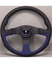 VOLANT NARDI CHALLENGE CUIR BLEU & COUTURES NOIRES, BRANCHES NOIRES TULIPÉ 45 MM & Ø35 CM NARDI