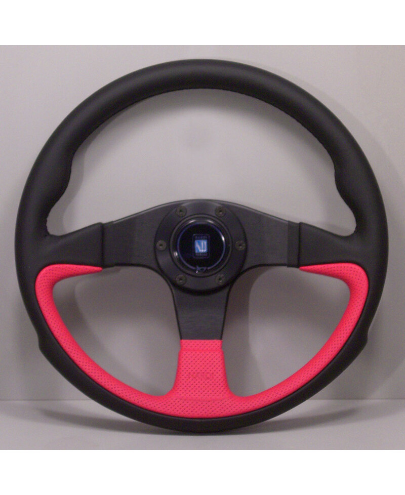 VOLANT NARDI CHALLENGE CUIR ROUGE & COUTURES NOIRES, BRANCHES NOIRES TULIPÉ 45 MM & Ø35 CM NARDI