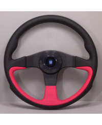 VOLANT NARDI CHALLENGE CUIR ROUGE & COUTURES NOIRES, BRANCHES NOIRES TULIPÉ 45 MM & Ø35 CM NARDI