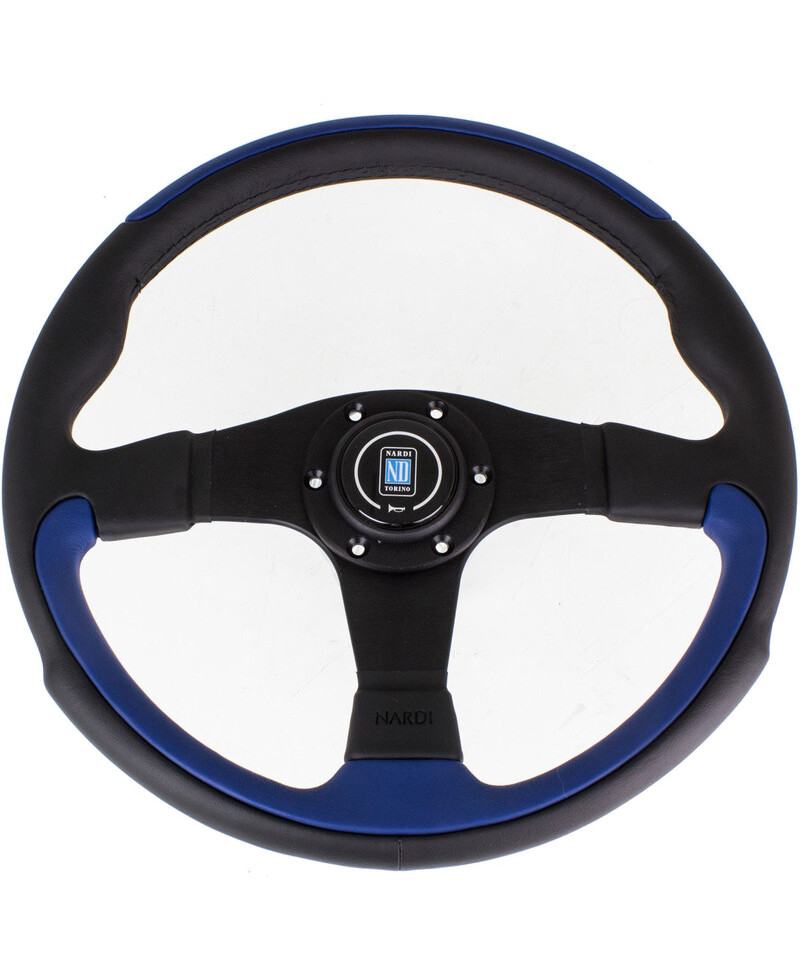 VOLANT NARDI LEADER CUIR BLEU & BRANCHES NOIRES Ø35 CM NARDI