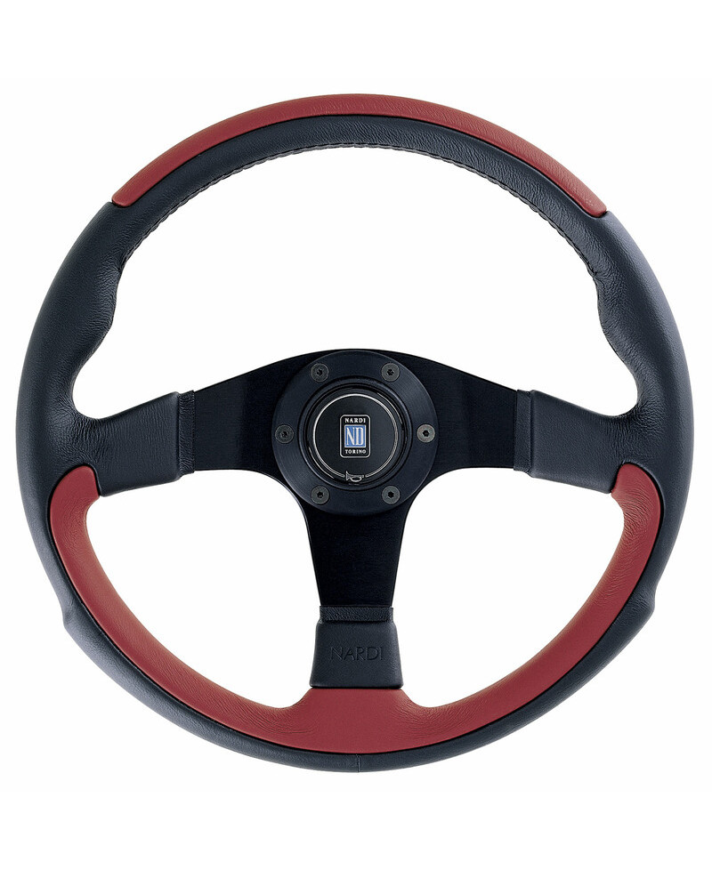 VOLANT NARDI LEADER CUIR ROUGE & BRANCHES NOIRES Ø35 CM NARDI