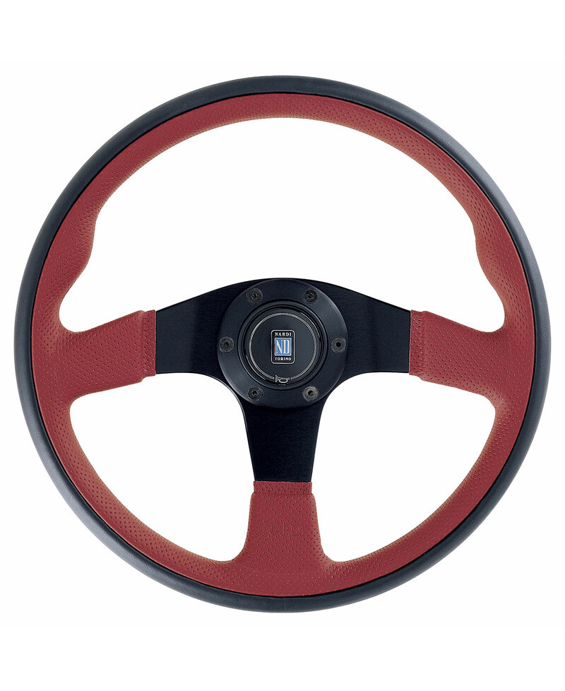 VOLANT NARDI TWIN LINE CUIR ROUGE & BRANCHES NOIRES Ø35 CM NARDI