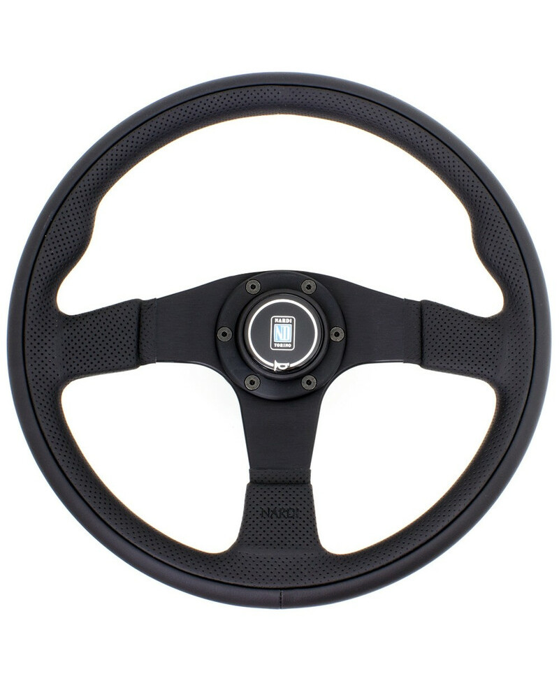 VOLANT NARDI TWIN LINE CUIR NOIR & BRANCHES NOIRES Ø35 CM NARDI