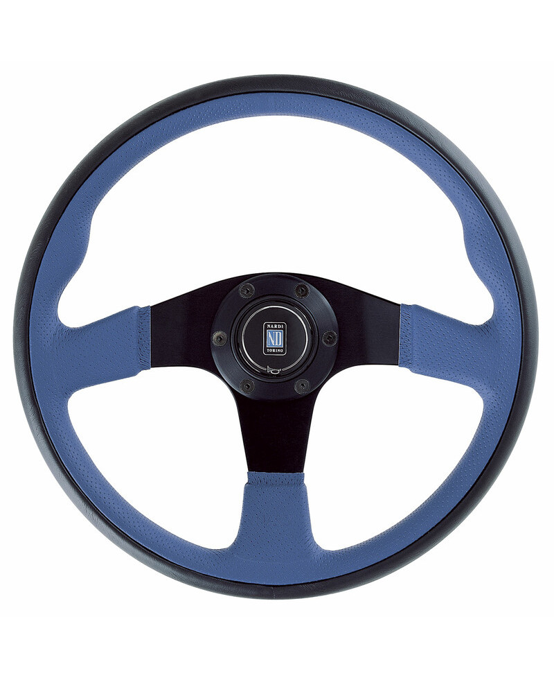 VOLANT NARDI TWIN LINE CUIR BLEU & BRANCHES NOIRES Ø35 CM NARDI