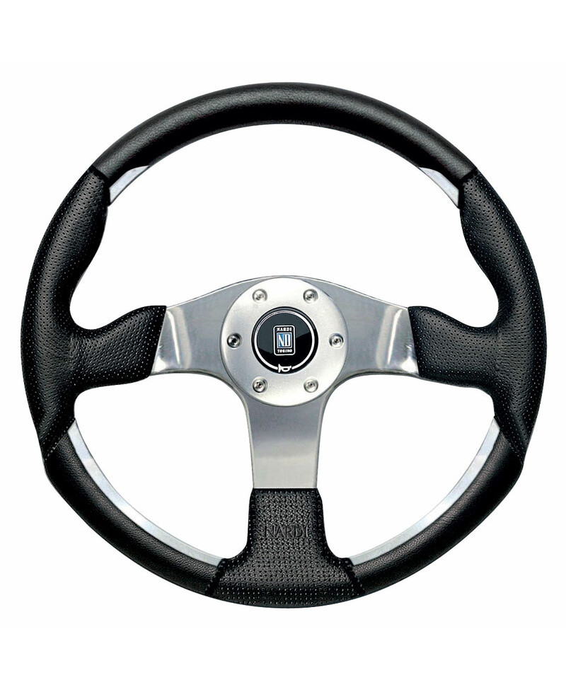 VOLANT NARDI ND1 CUIR NOIR PERFORÉ & BRANCHES CHROMÉES Ø35 CM NARDI