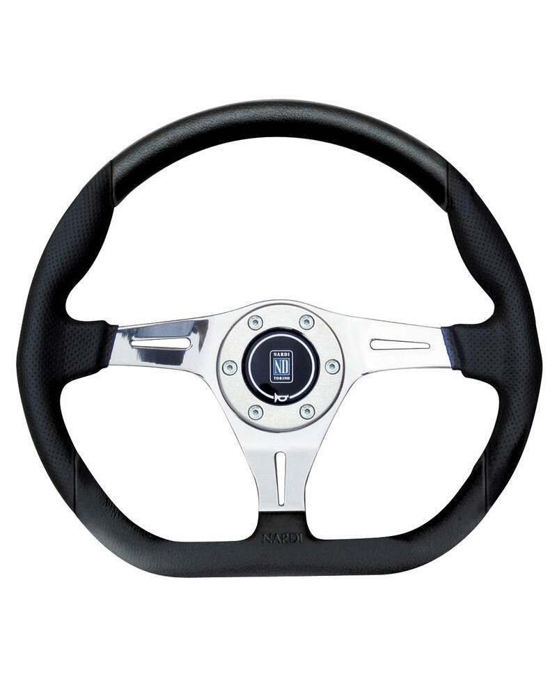 VOLANT NARDI KALLISTA "PAGANI ZONDA" CUIR NOIR PERFORÉ AVEC BRANCHES CHROMÉES NARDI