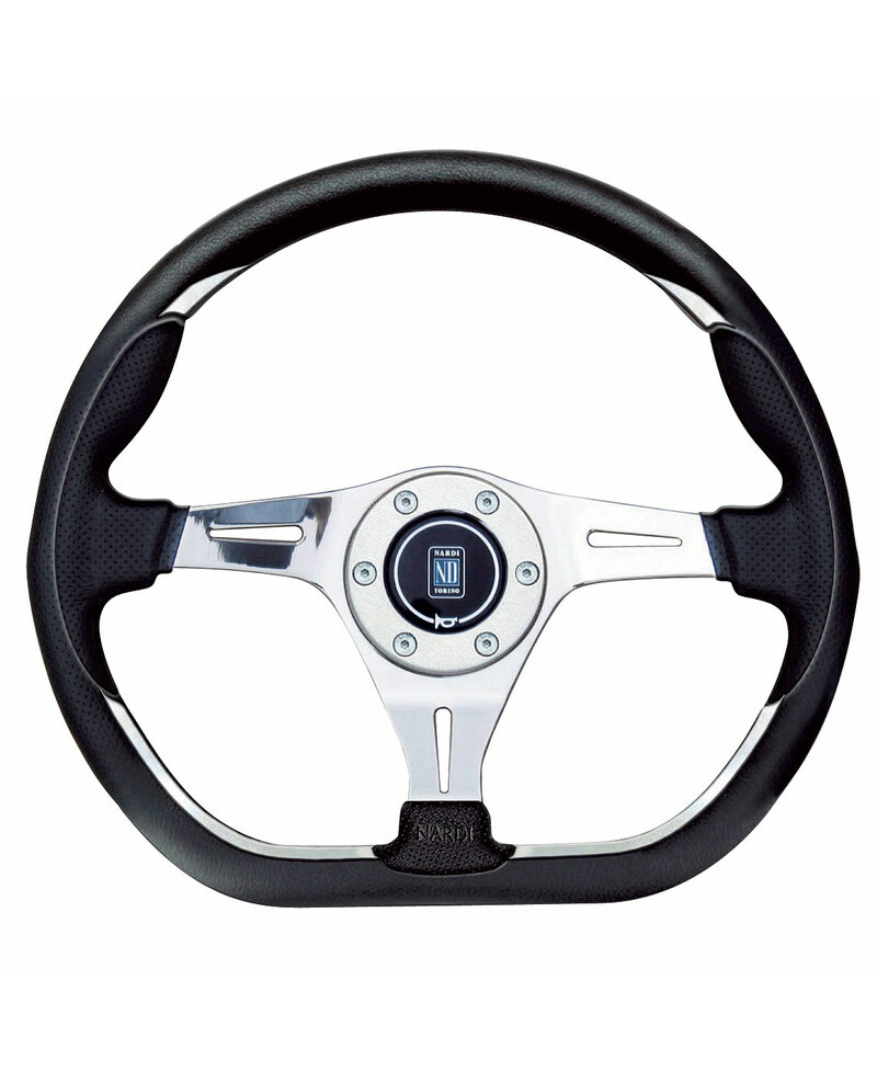 VOLANT NARDI KALLISTA CUIR NOIR AVEC BRANCHES CHROMÉES NARDI