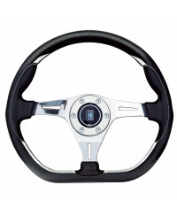 VOLANT NARDI KALLISTA CUIR NOIR AVEC BRANCHES CHROMÉES NARDI